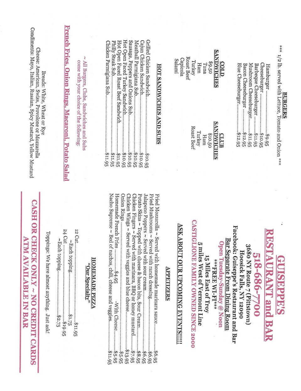 Menu page with sandwiches and beverages
